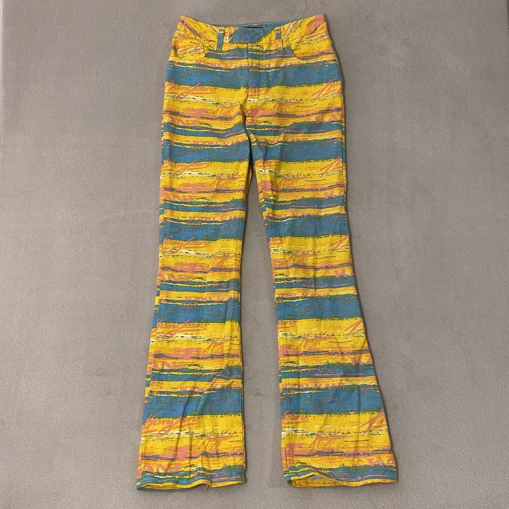 Vintage Karl Kani Multicolor Flare Jeans Women's 8 Pastel Spell Out 80s Rainbow